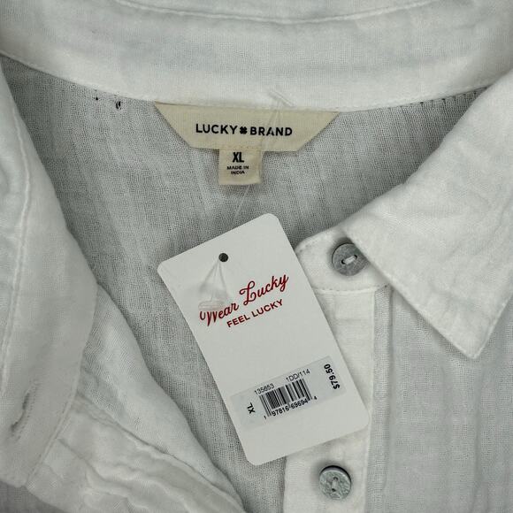 NWT Lucky Brand Inset Lace Short Sleeve Button-Up Shirt Size XL - Picture 7 of 8